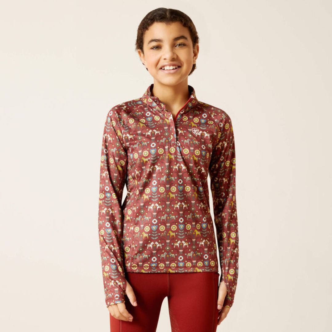 Ariat Kids Lowell 1/4 Zip Baselayer in Red Ochre Dala Horse