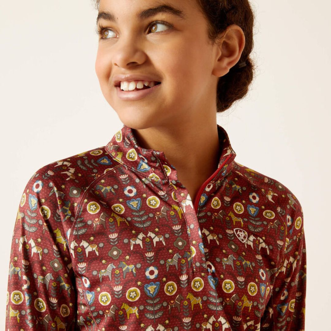 Ariat Kids Lowell 1/4 Zip Baselayer in Red Ochre Dala Horse