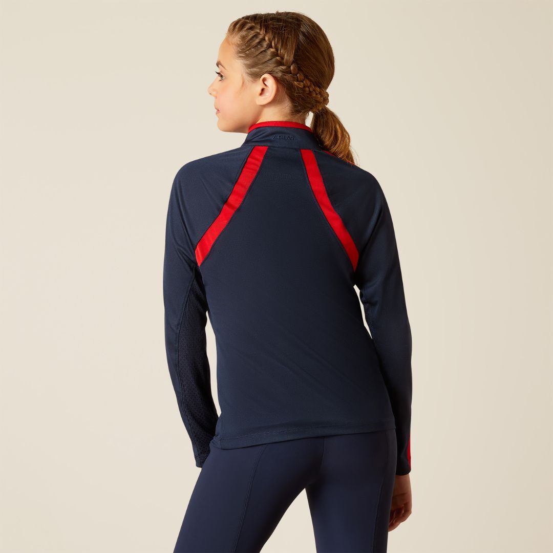 Ariat Kids Sunstopper 3.0 1/4 Zip Baselayer in Navy & Red