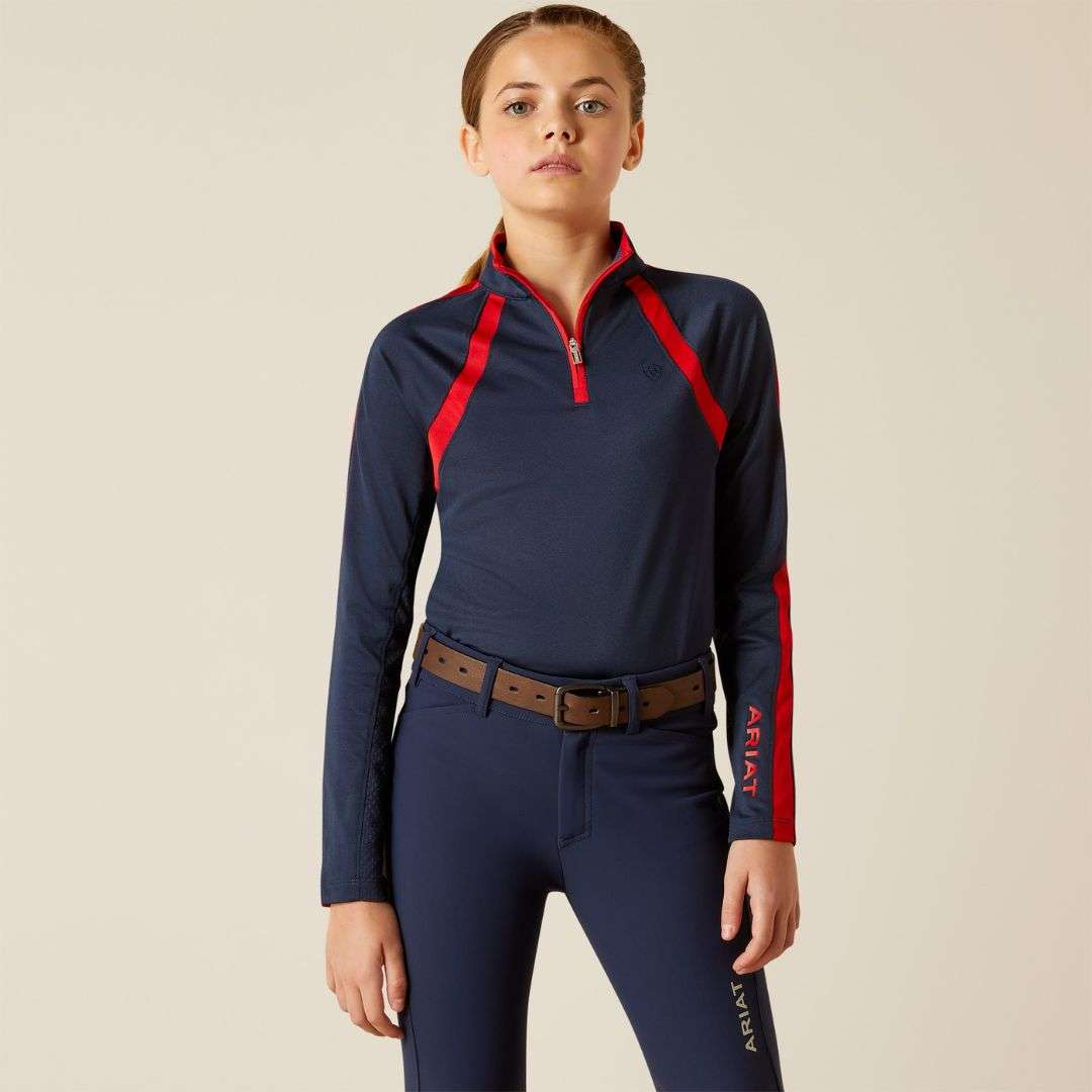Ariat Kids Sunstopper 3.0 1/4 Zip Baselayer in Navy & Red