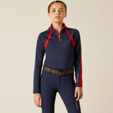 Ariat Kids Sunstopper 3.0 1/4 Zip Baselayer in Navy & Red