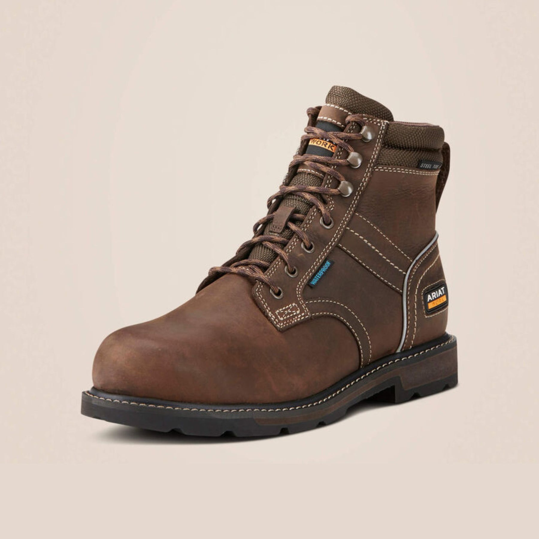 Ariat Men's Groundbreaker 6" Lace Steel Toe Waterproof Work Boot in Dark Brown