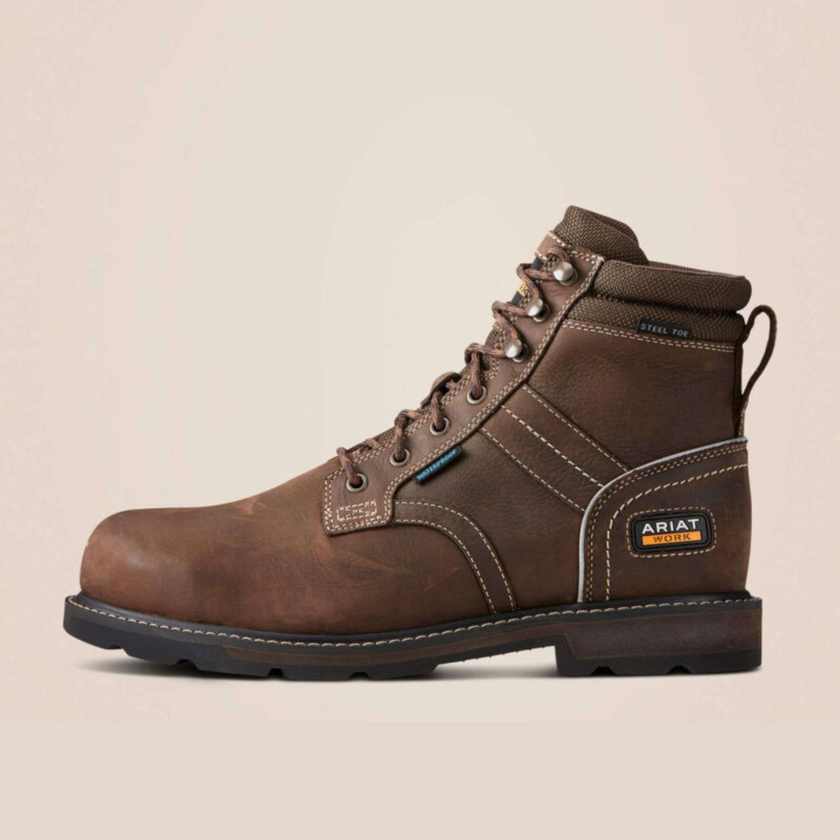 Ariat Men's Groundbreaker 6" Lace Steel Toe Waterproof Work Boot in Dark Brown