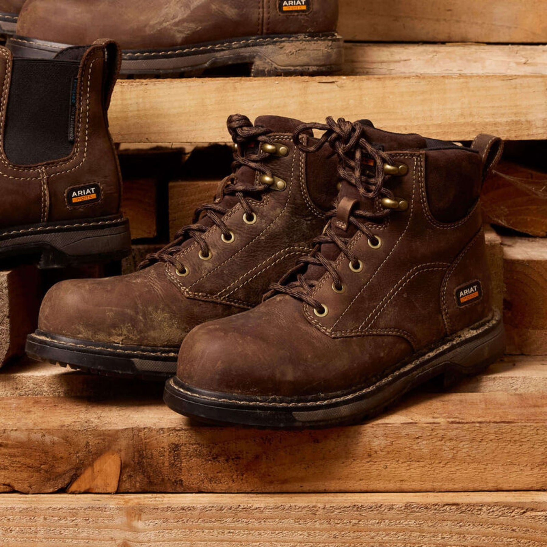 Ariat Men's Groundbreaker 6" Lace Steel Toe Waterproof Work Boot in Dark Brown