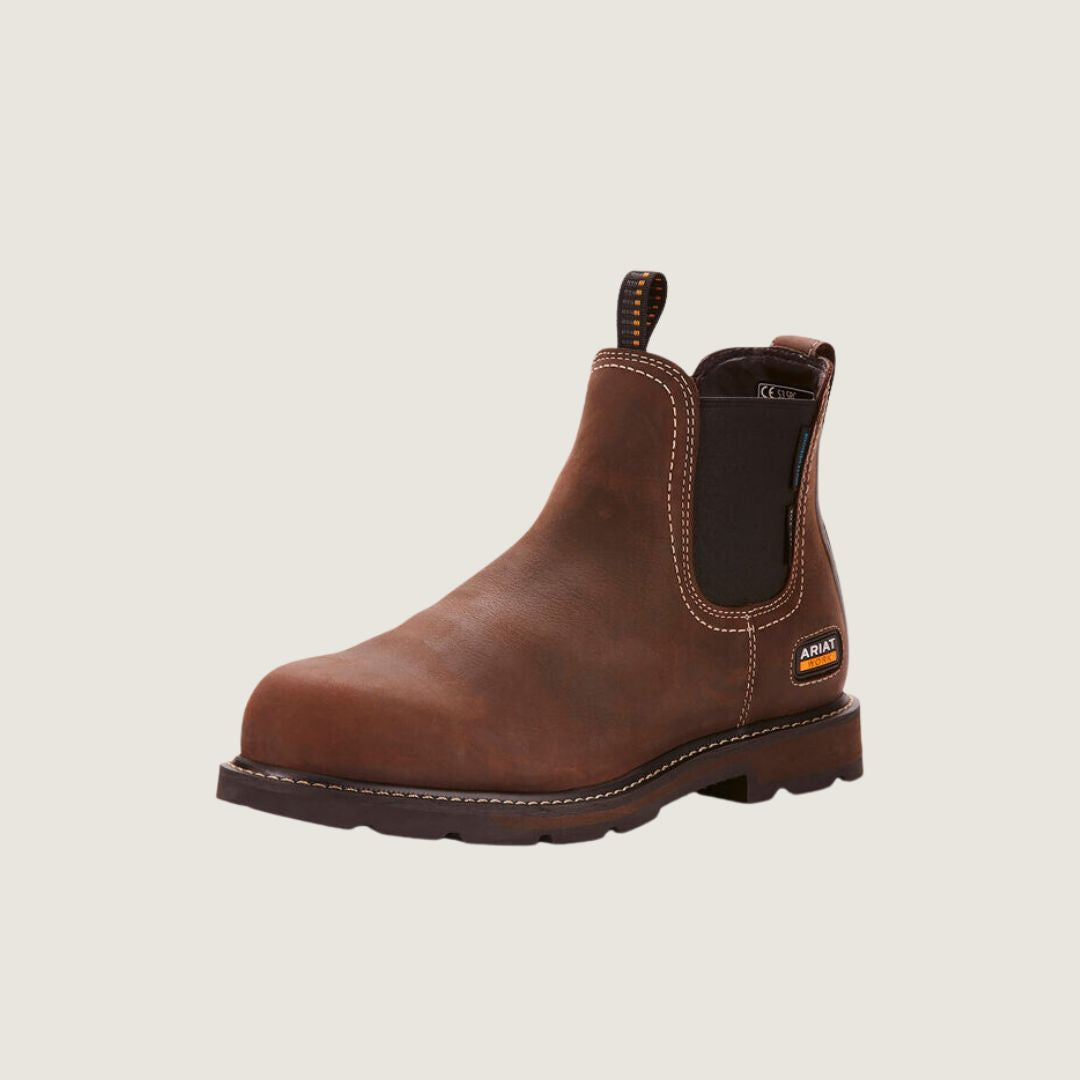 Ariat Men's Groundbreaker Chelsea Waterproof Steel Toe Work Boot in Dark Brown