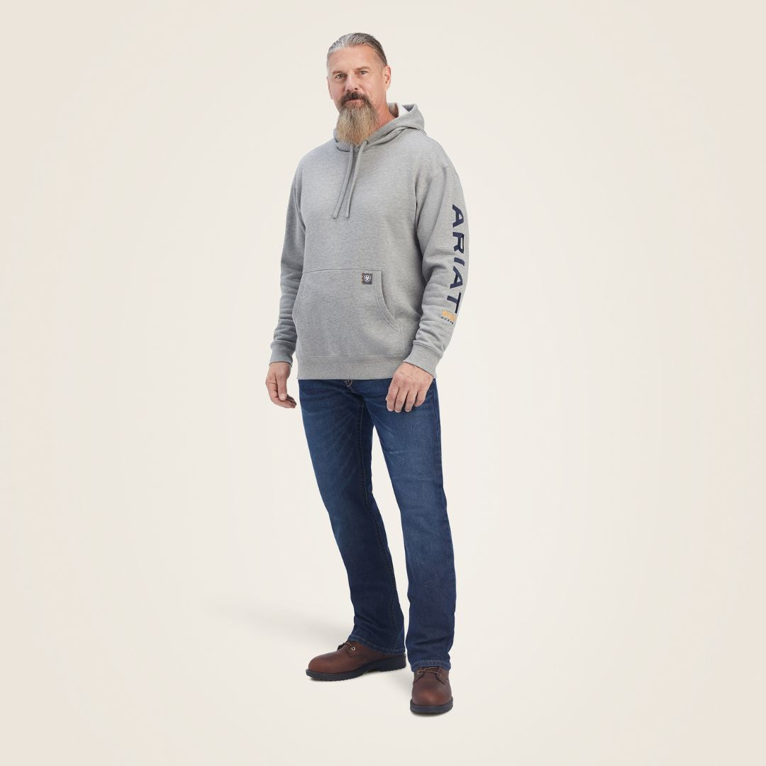 Ariat Men's Rebar Graphic Hoodie in Heather Grey & Deep Ultramarine