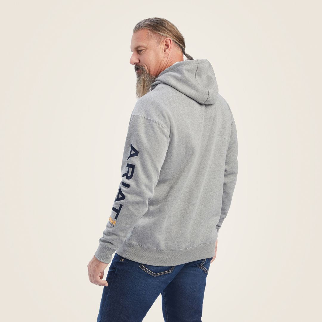 Ariat Men's Rebar Graphic Hoodie in Heather Grey & Deep Ultramarine