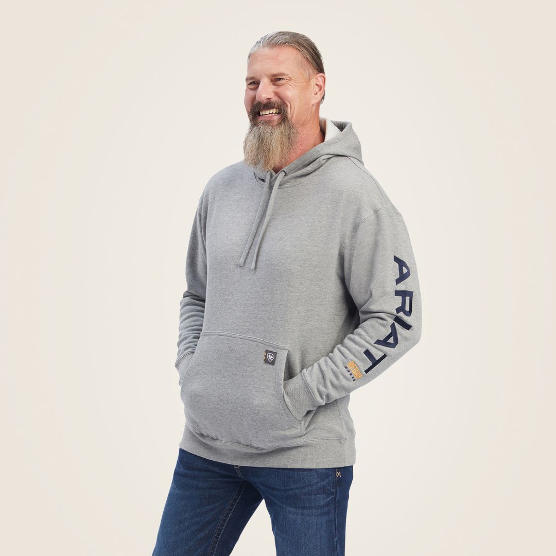 Ariat Men's Rebar Graphic Hoodie in Heather Grey & Deep Ultramarine