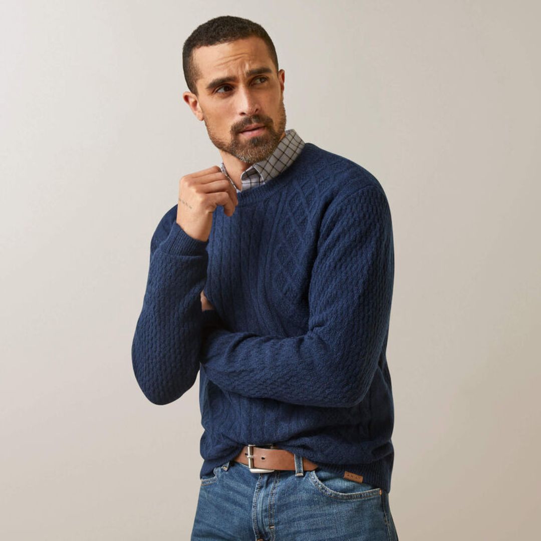 Mens navy cable outlet knit sweater