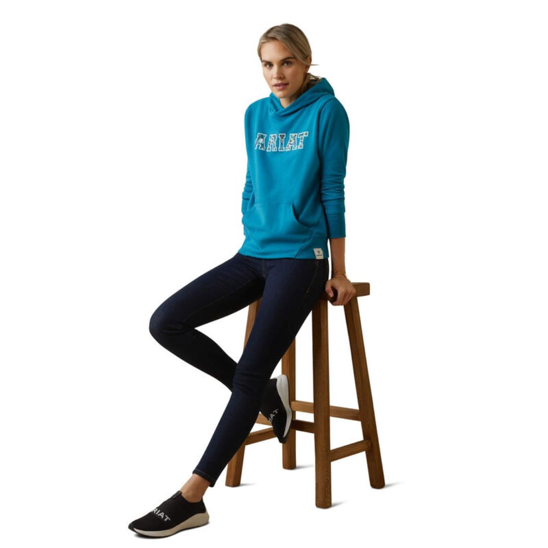 Ariat Women's 3D Logo Hoodie in Mosaic Blue