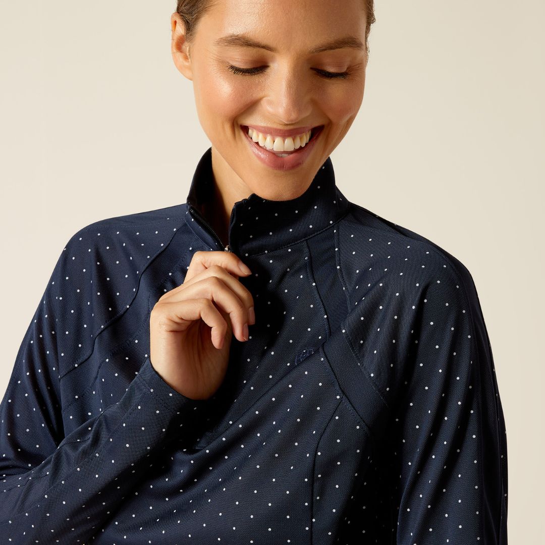 Ariat Women's Sunstopper 1/4 Zip Baselayer in Navy Dot