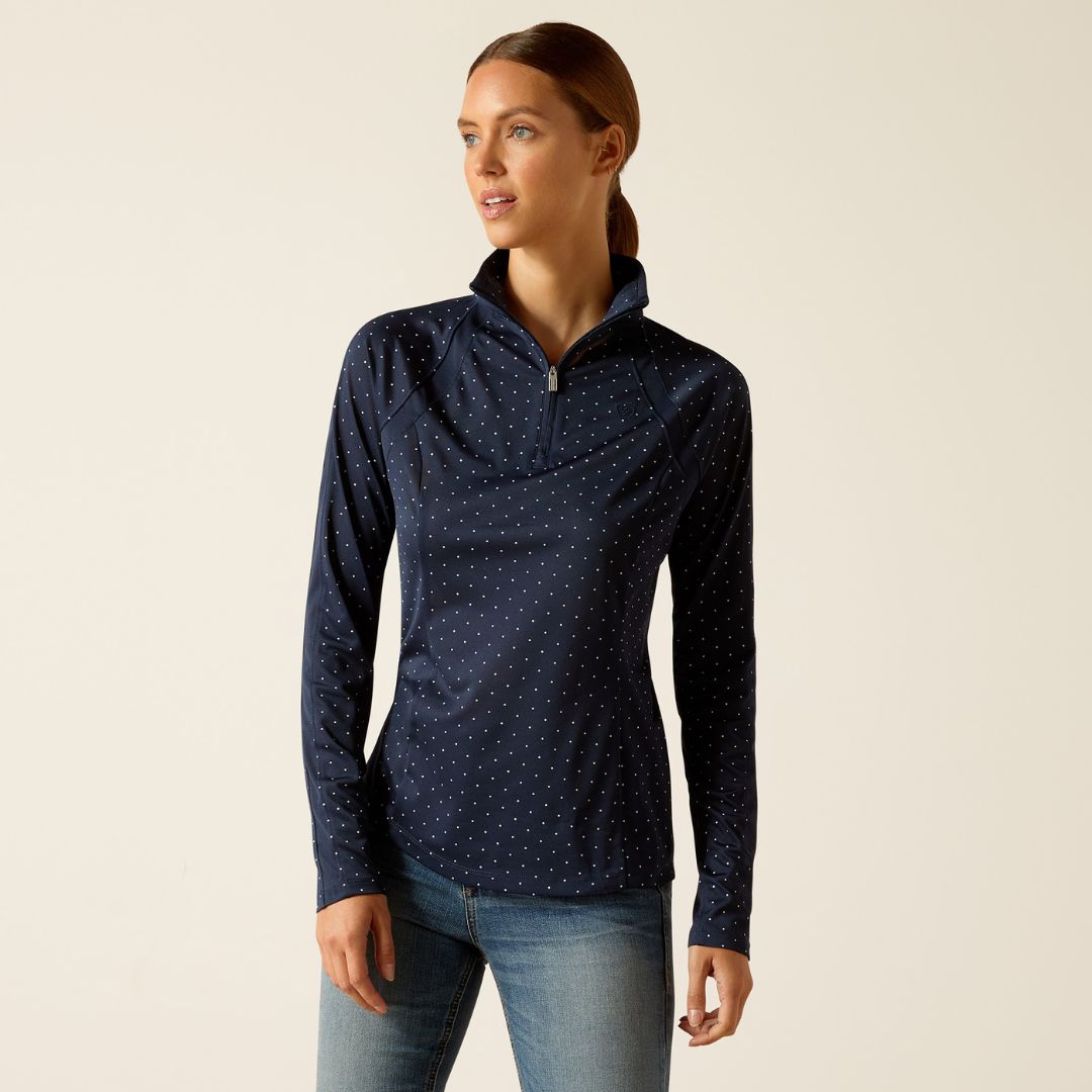 Ariat Women's Sunstopper 1/4 Zip Baselayer in Navy Dot