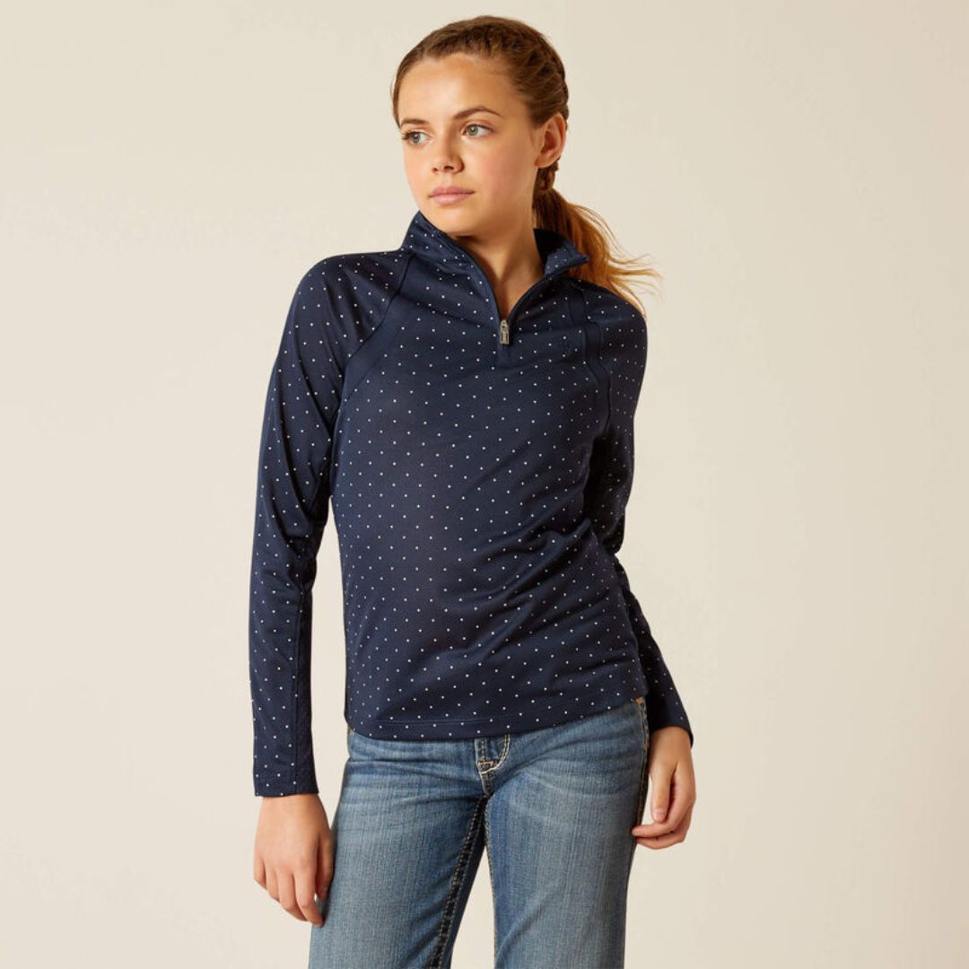 Ariat Kids Sunstopper 3.0 1/4 Zip Baselayer in Navy Dot