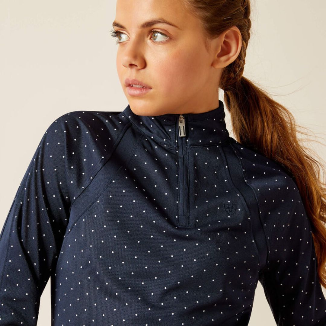 Ariat Kids Sunstopper 3.0 1/4 Zip Baselayer in Navy Dot