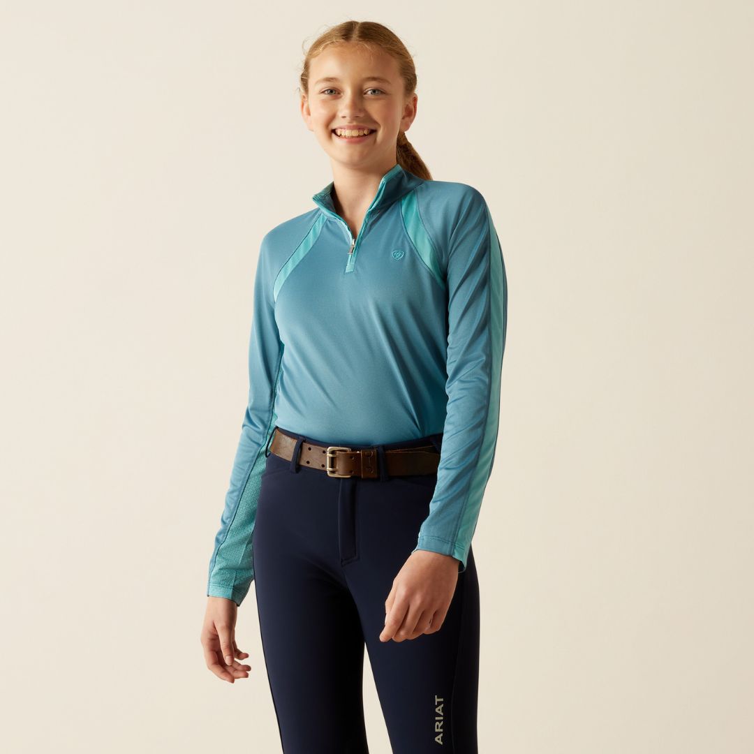 Ariat Kids Sunstopper 3.0 1/4 Zip Baselayer in Storm Blue