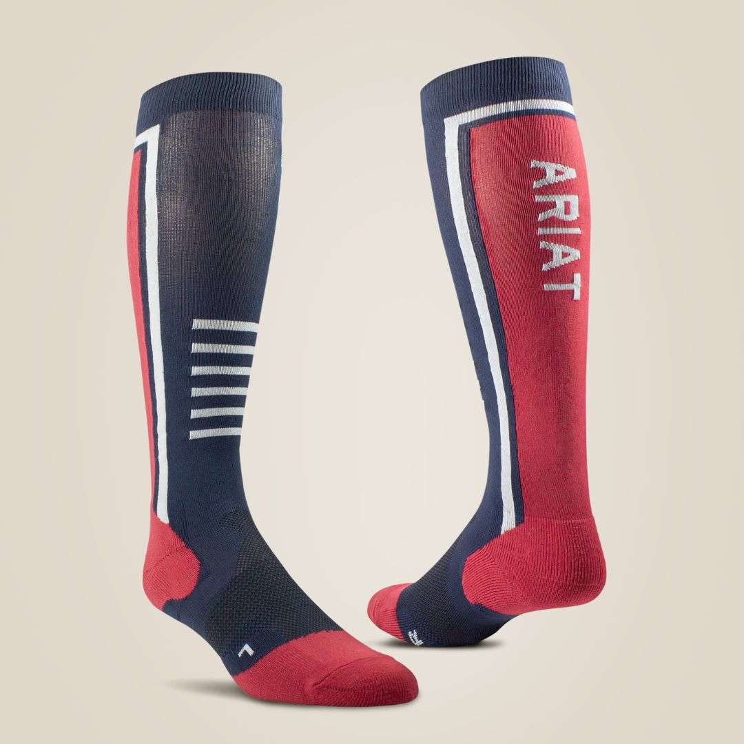 AriatTEK Slimline Performance Riding Socks in Red & Navy