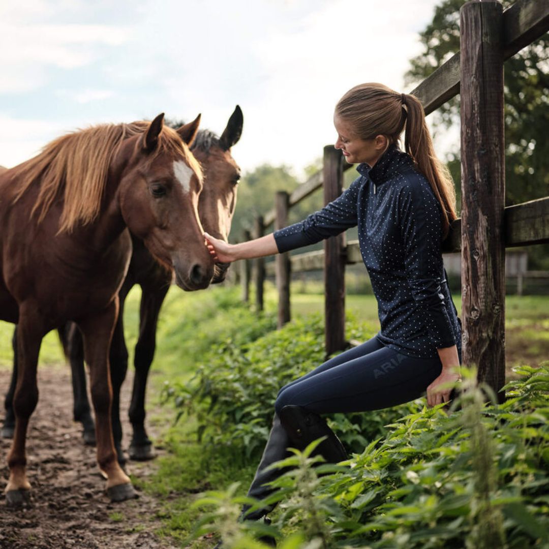 Ariat Women's Sunstopper 1/4 Zip Baselayer in Navy Dot