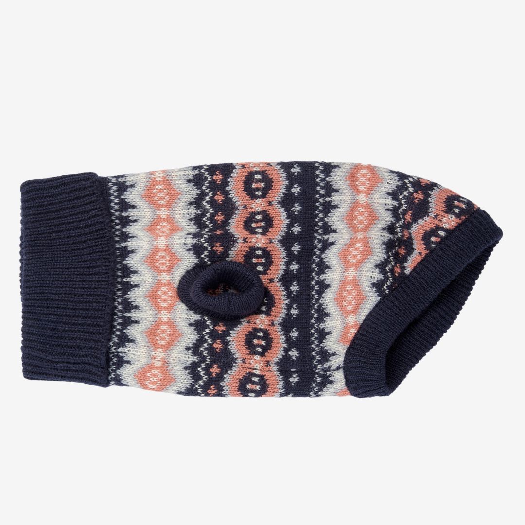 Barbour Fair isle Dog Jumper & Bobble Hat Gift Set in Pink & Navy