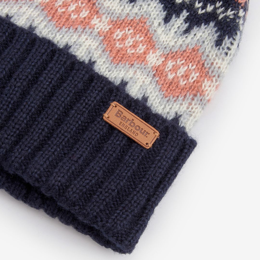 Barbour Fair isle Dog Jumper & Bobble Hat Gift Set in Pink & Navy