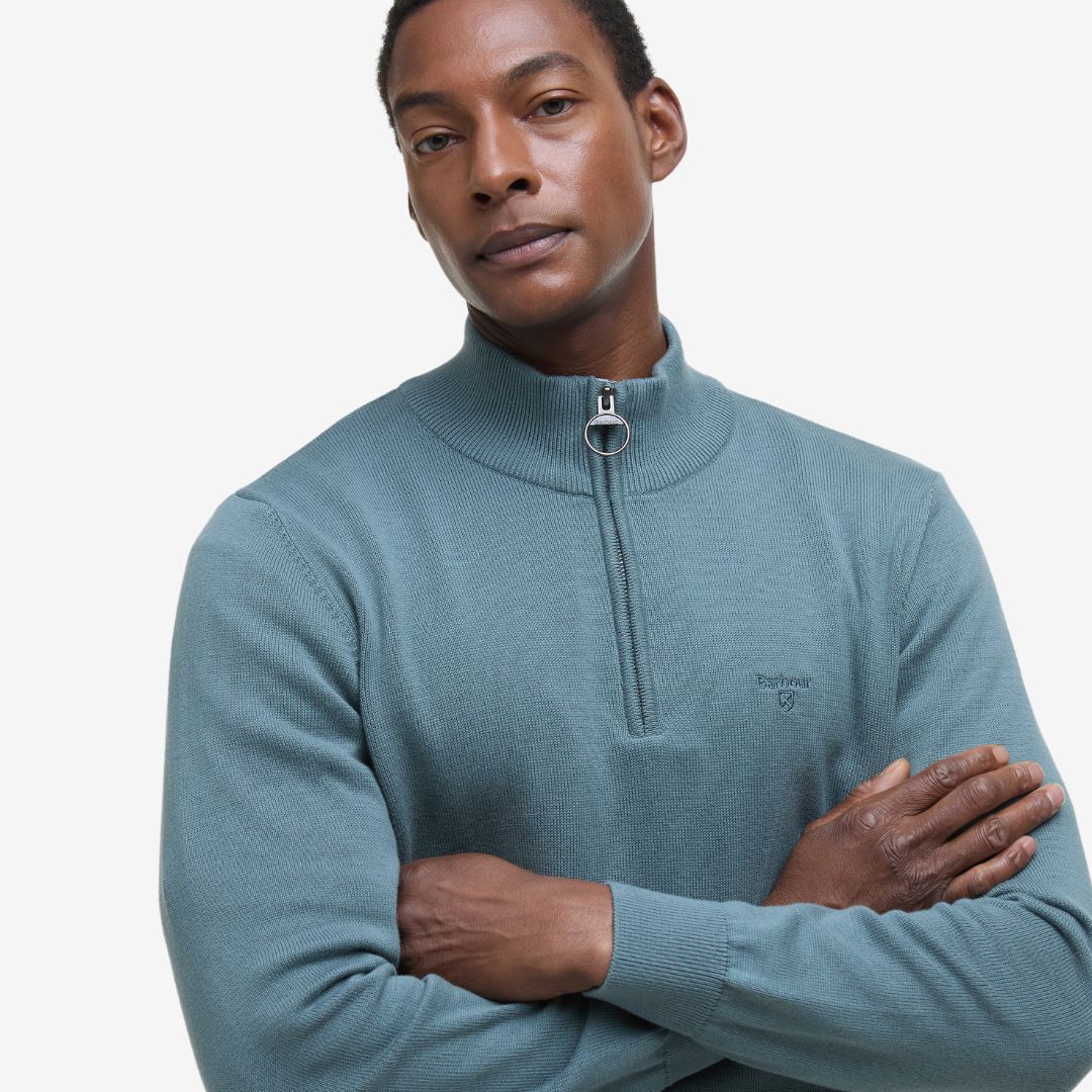 Barbour Men's Cotton Half-Zip Jumper in Vintage Teal