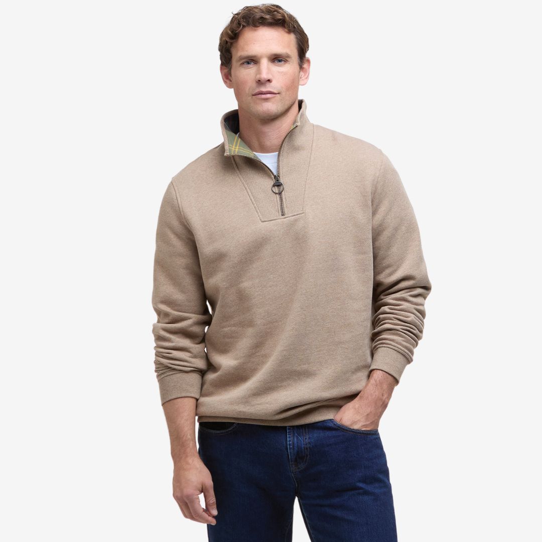 Barbour Men's Nelson Half-Zip Jumper in Stone Marl