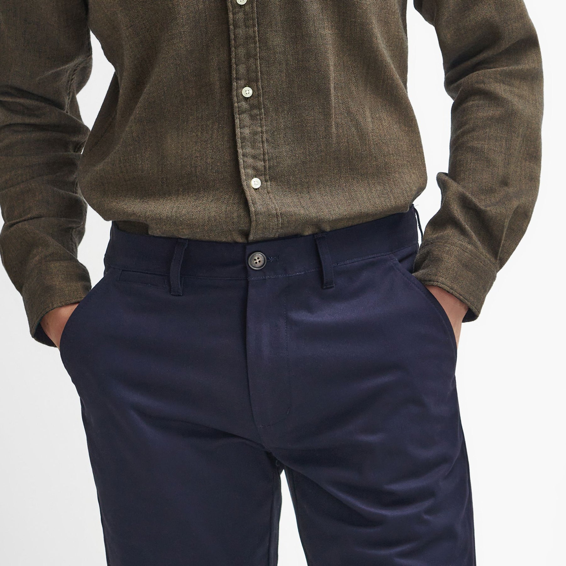 Barbour Men's Suede Sateen Tailored Trousers in Dark Navy