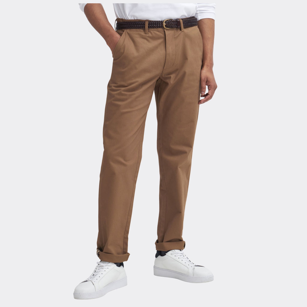 Barbour Men's Suede Sateen Tailored Trousers in Sandstone