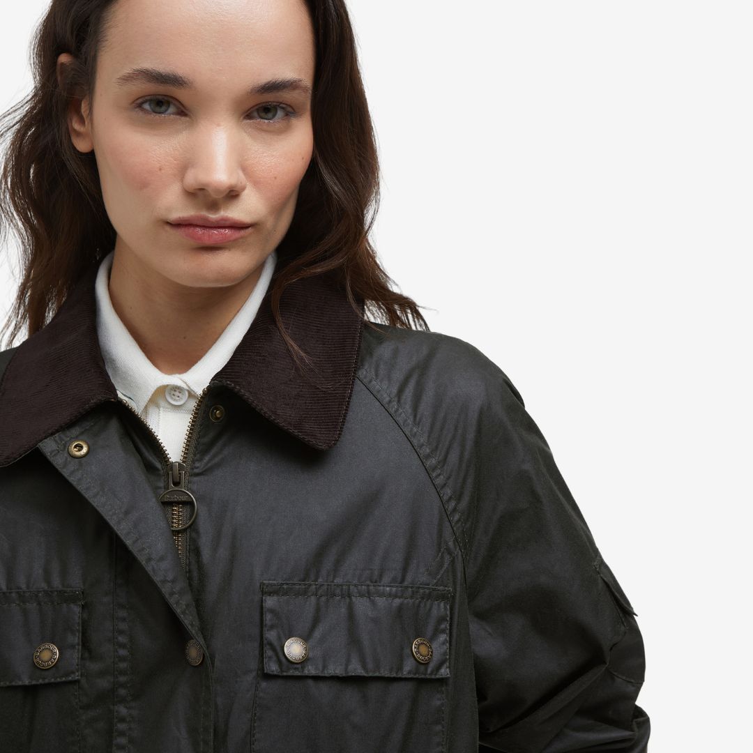 Barbour Women's Arlo Utility Waxed Jacket in Archive Olive & Ancient Tartan