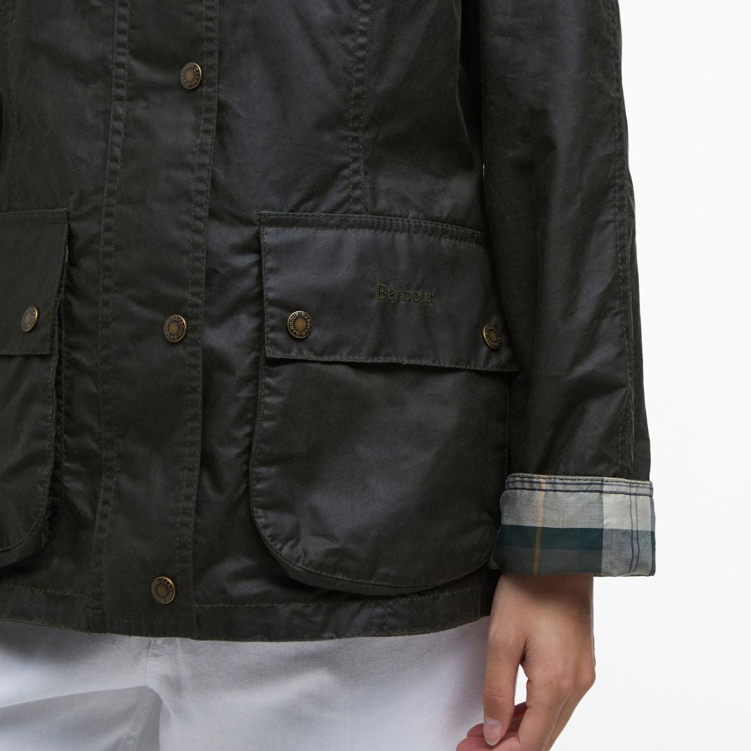 Barbour Women's Arlo Utility Waxed Jacket in Archive Olive & Ancient Tartan