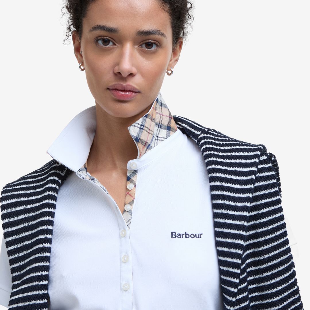 Barbour Women's Portsdown Polo Shirt in White & Hessian