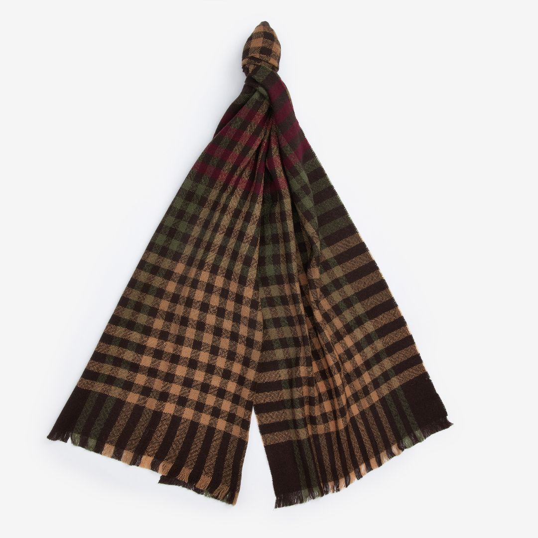 Barbour Ashton Wool Scarf in Army Green & Port