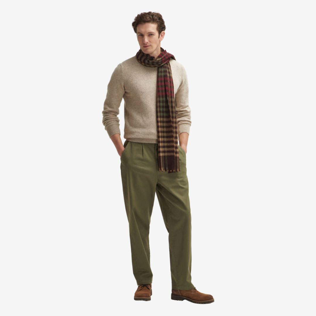 Barbour Ashton Wool Scarf in Army Green & Port