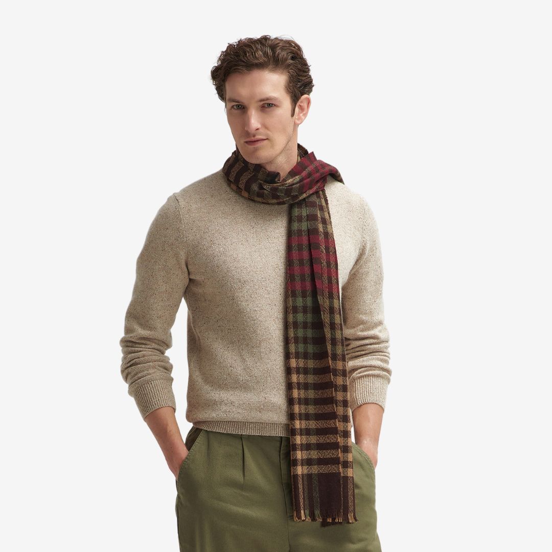 Barbour Ashton Wool Scarf in Army Green & Port