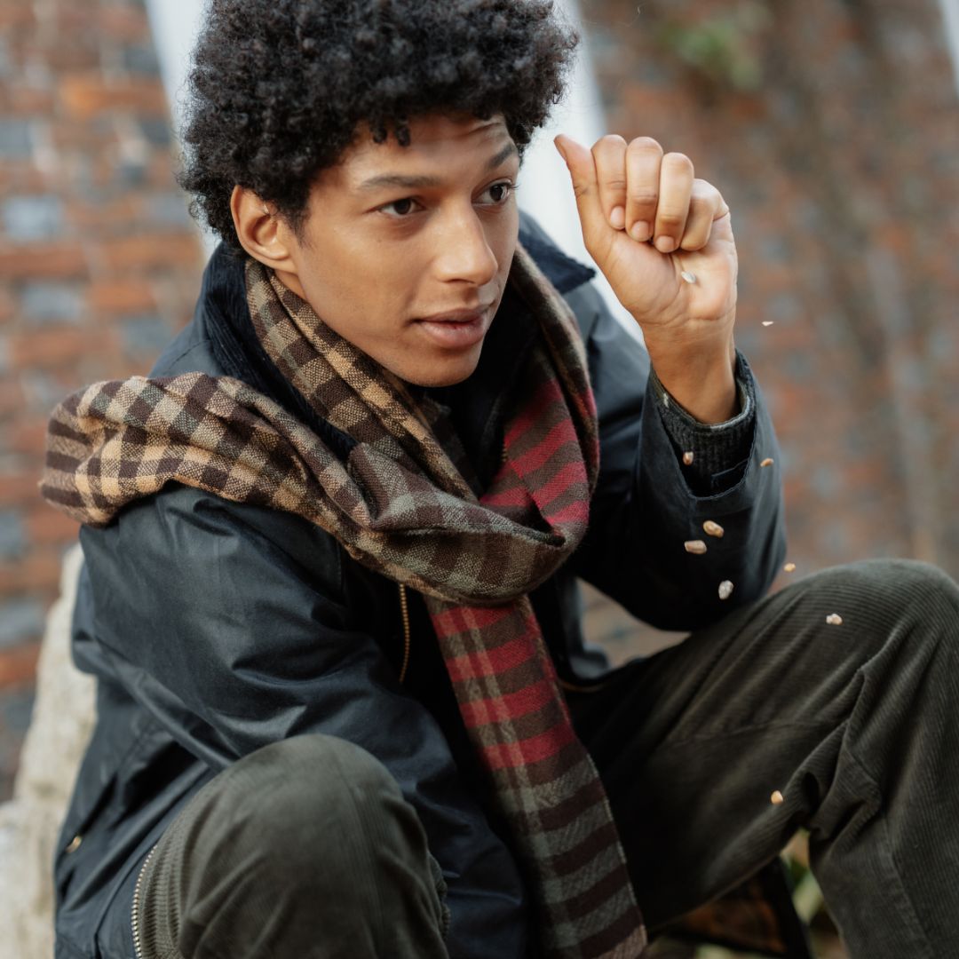 Barbour Ashton Wool Scarf in Army Green & Port