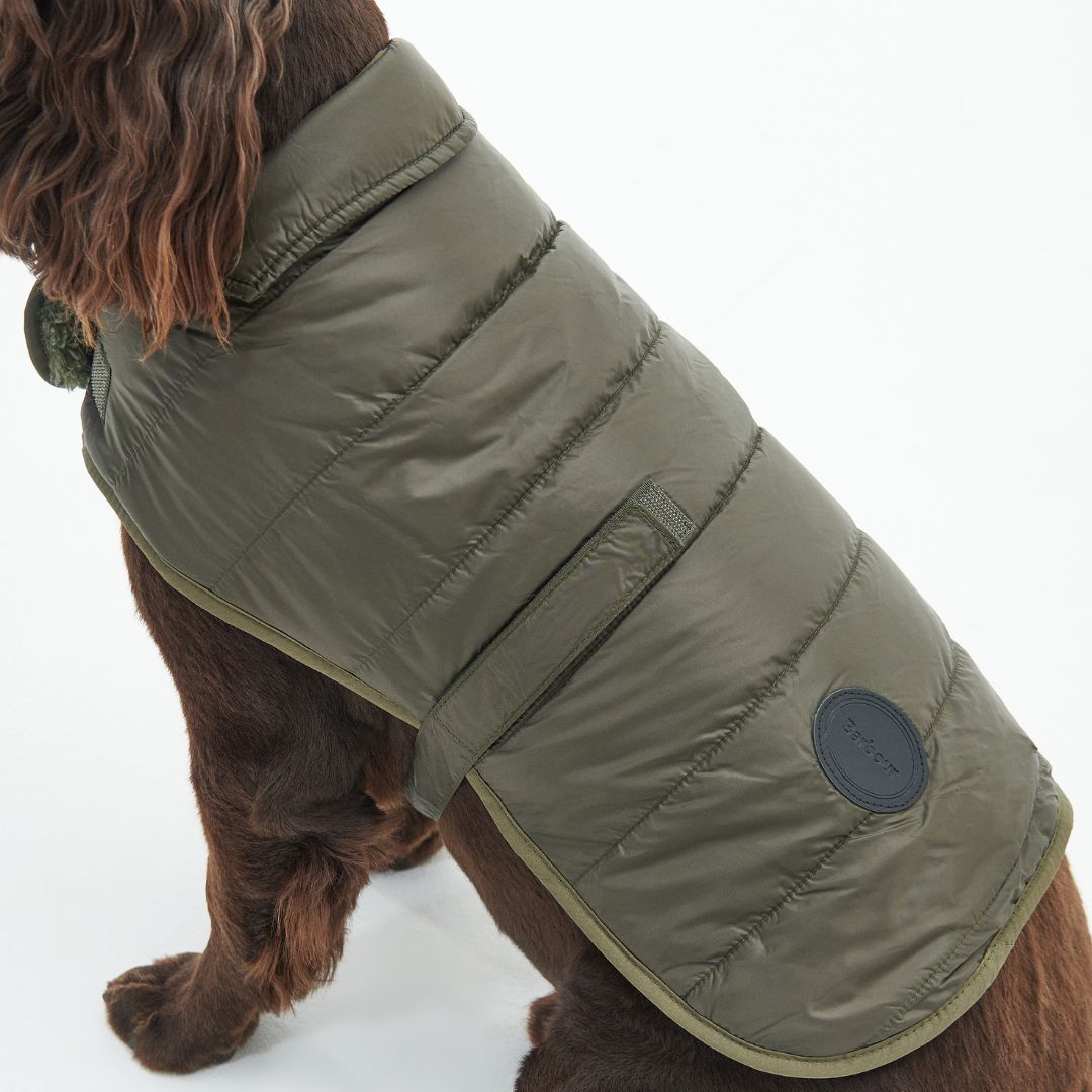 Barbour Baffle Quilted Dog Coat in Dark Olive