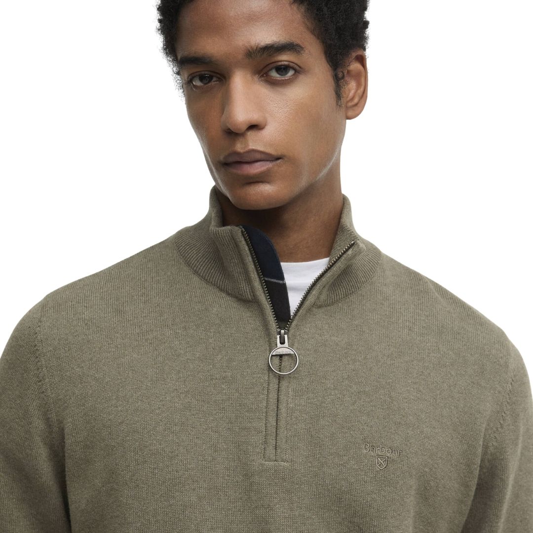 Barbour Men's Cotton Quarter-Zip Jumper in Smokey Olive