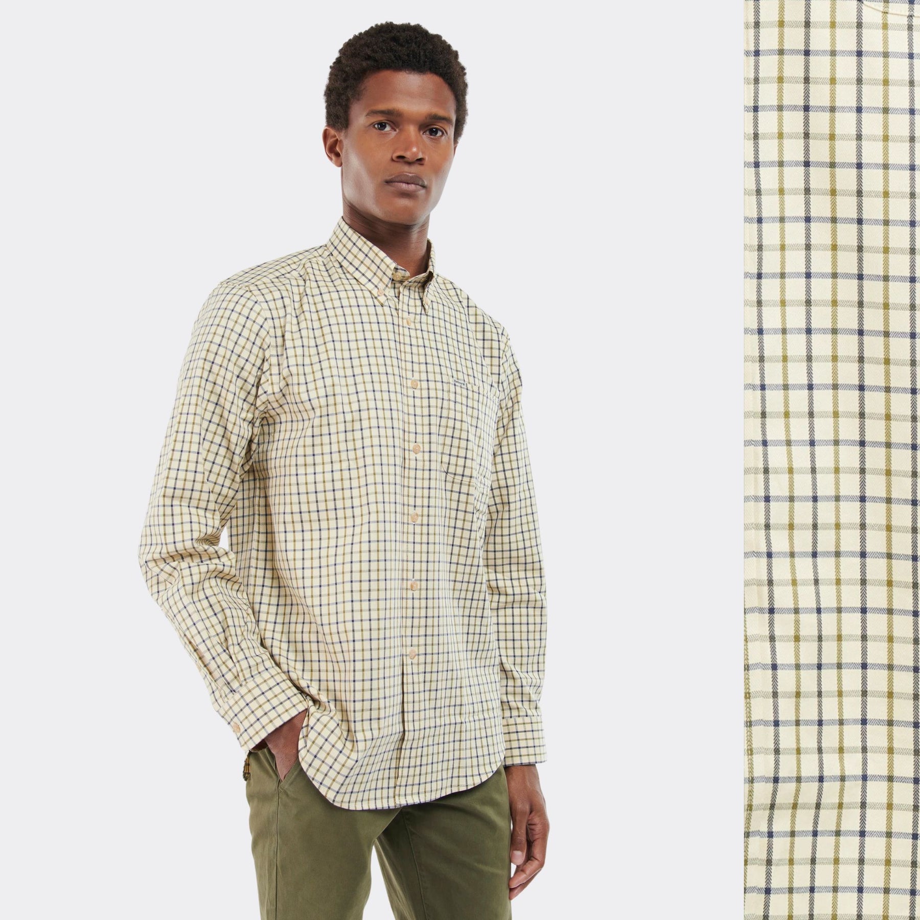 Barbour Men's Sporting Regular Long-Sleeved Shirt in Navy & Olive