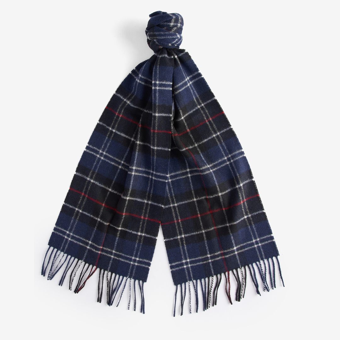 Barbour Tartan Lambswool Scarf in Navy Red