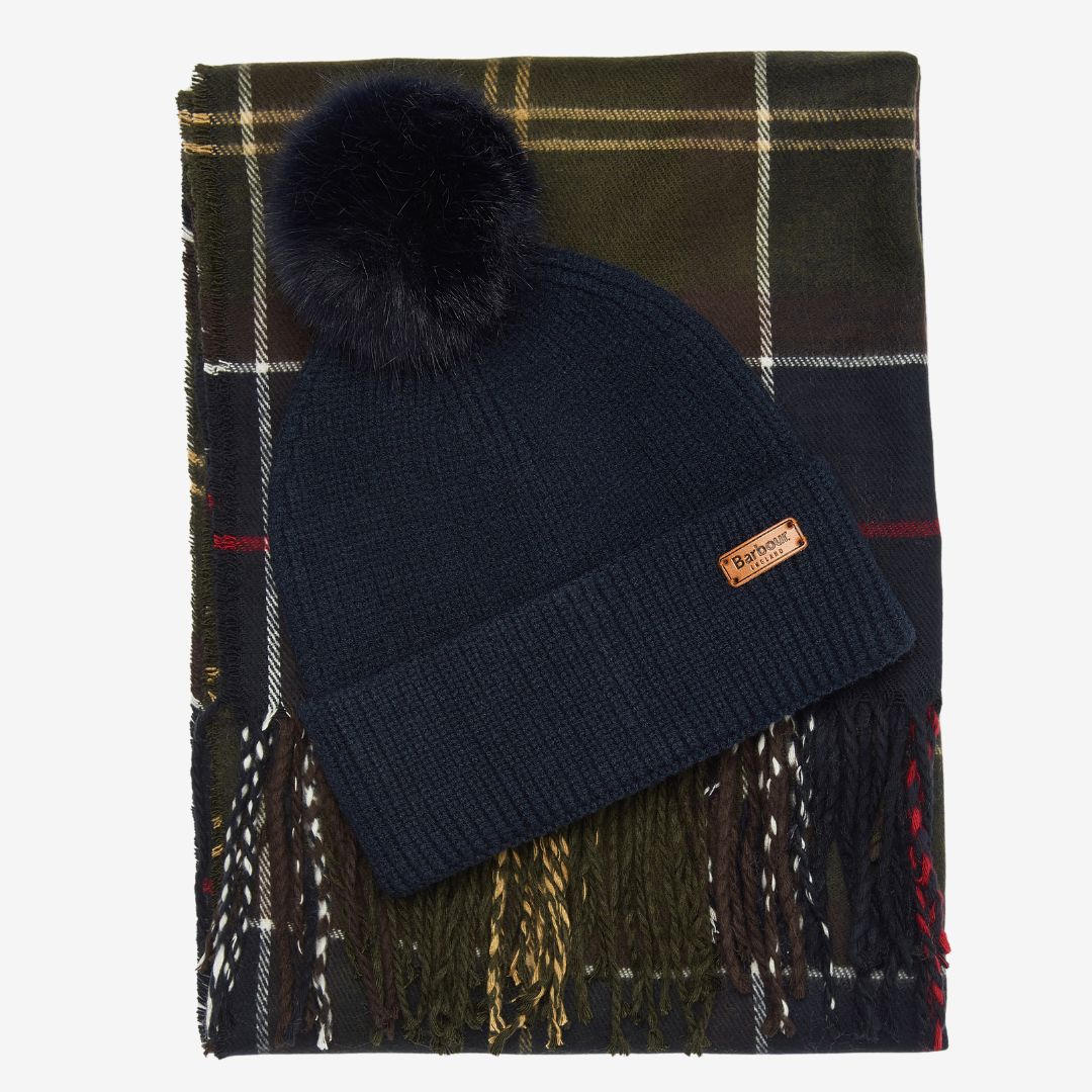 Barbour Women's Dover Beanie & Hailes Scarf Gift Set in Classic Tartan