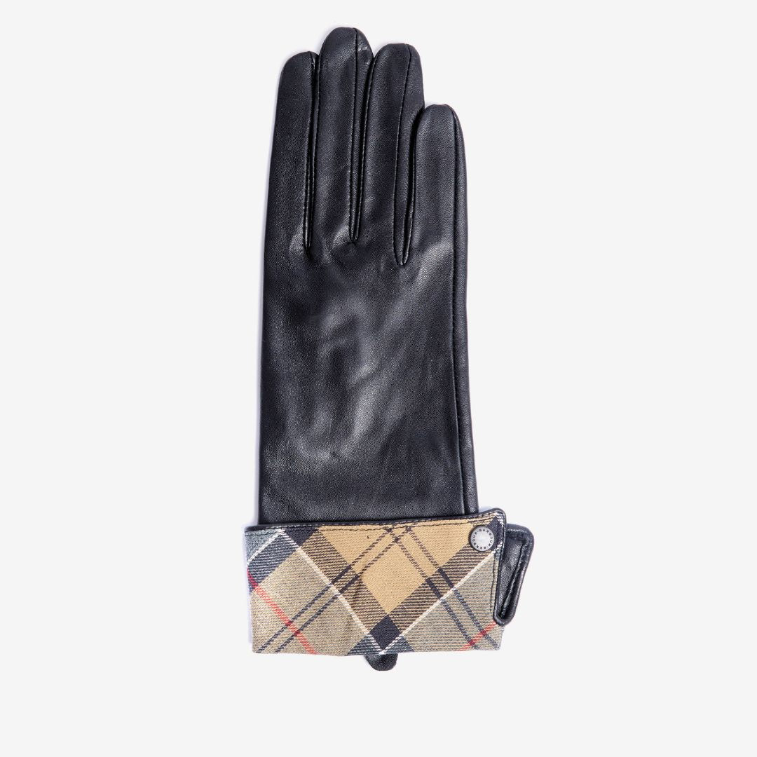 Barbour Women's Lady Jane Leather Gloves in Black & Dress Tartan