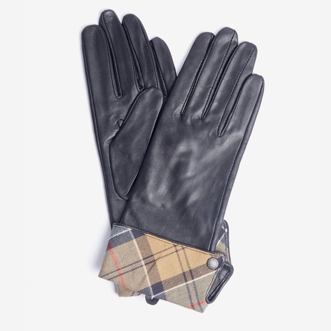 Barbour Women's Lady Jane Leather Gloves in Black & Dress Tartan