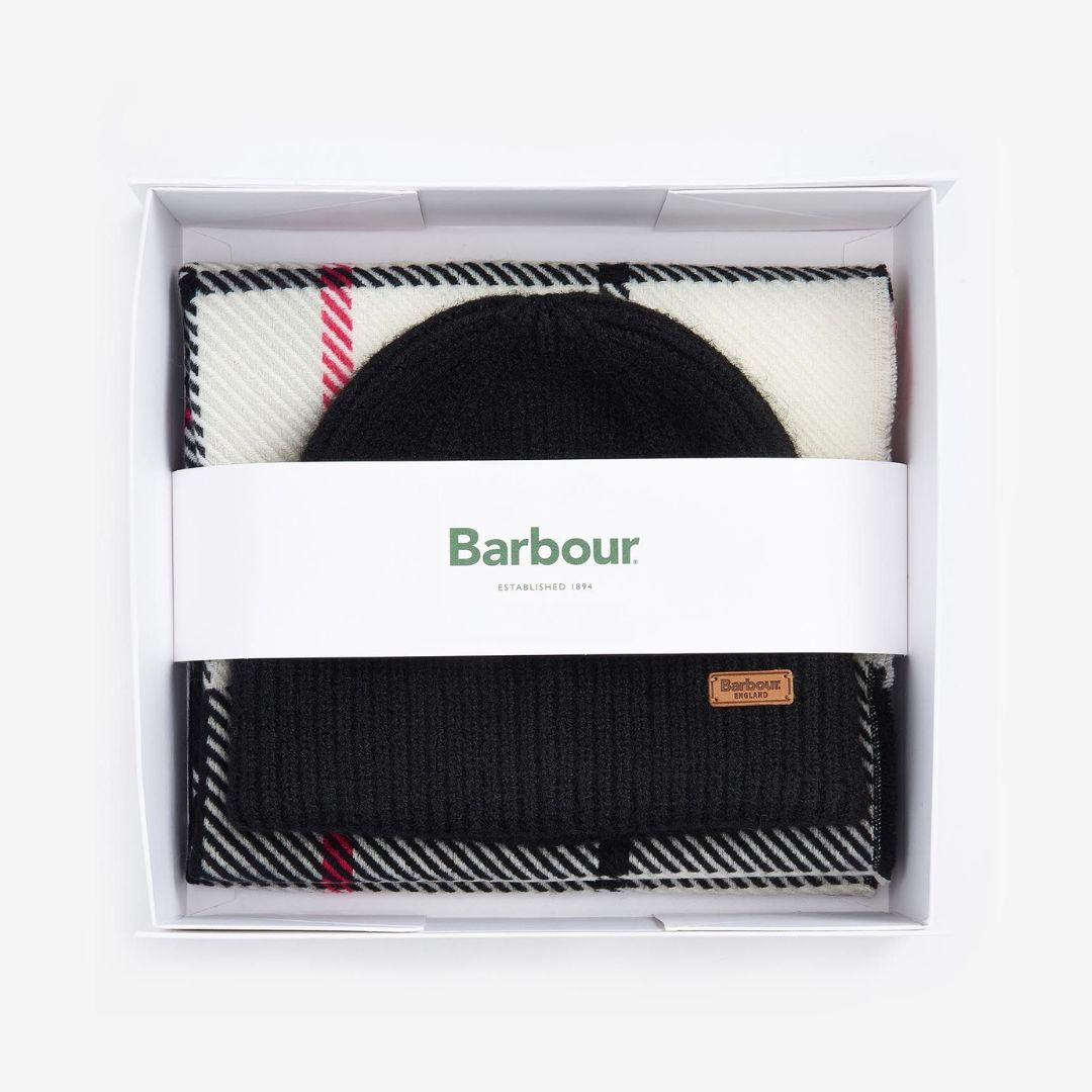 Barbour Women's Pendle Beanie & Blair Scarf Gift Set in Hot Pink Monochrome