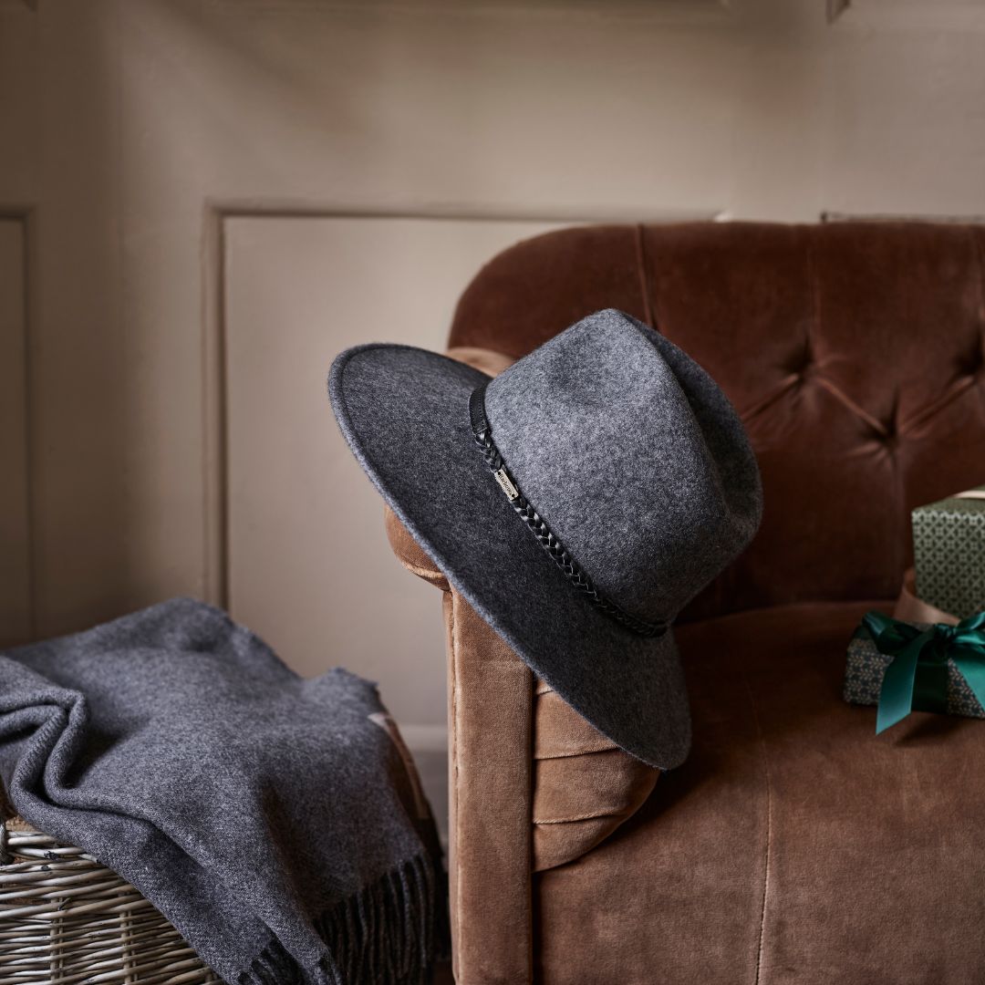 Barbour Women's Tack Fedora in Charcoal Grey