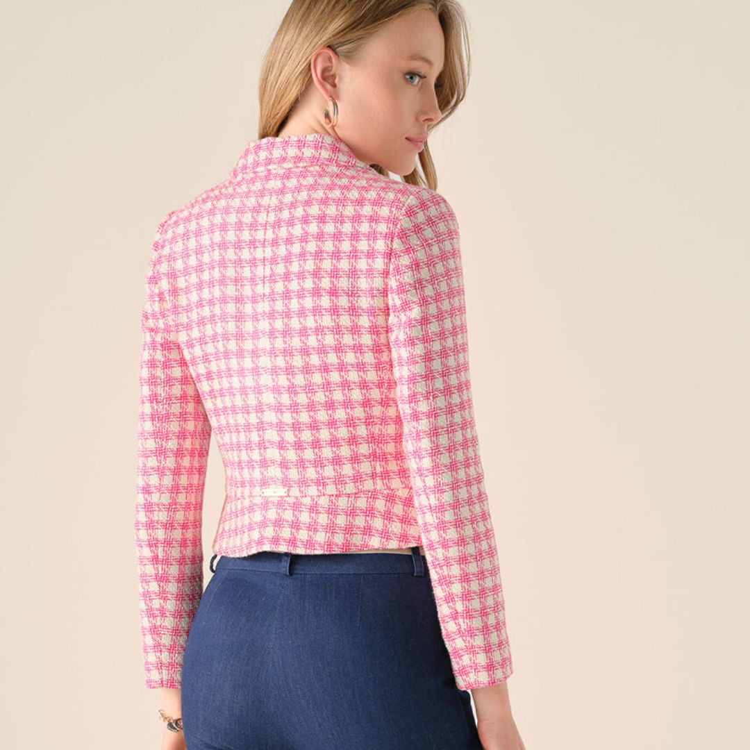 Cristina Barros Women's Blazer in Houndstooth Pink