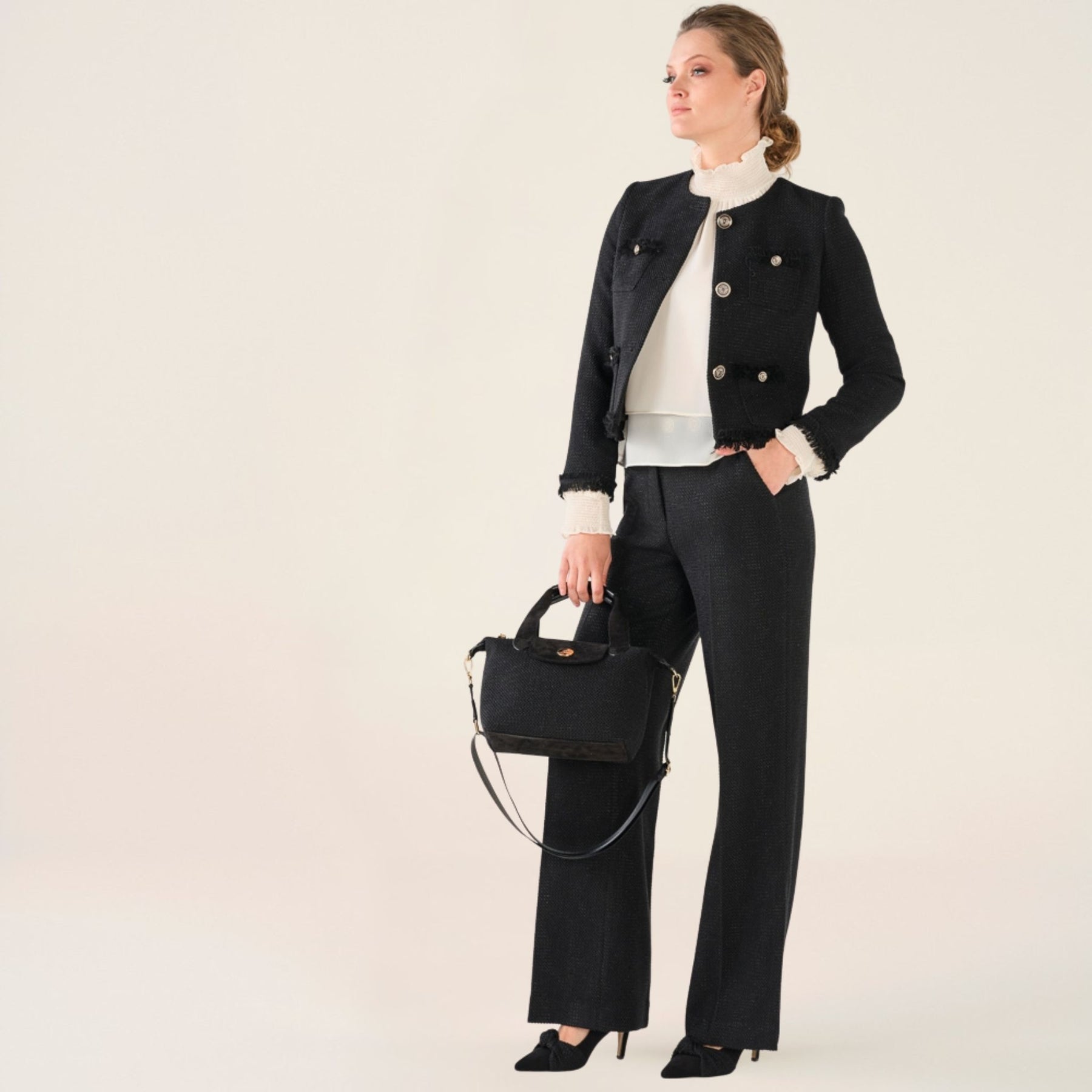 Cristina Barros Women's Chanel Style Wide Trousers in Black