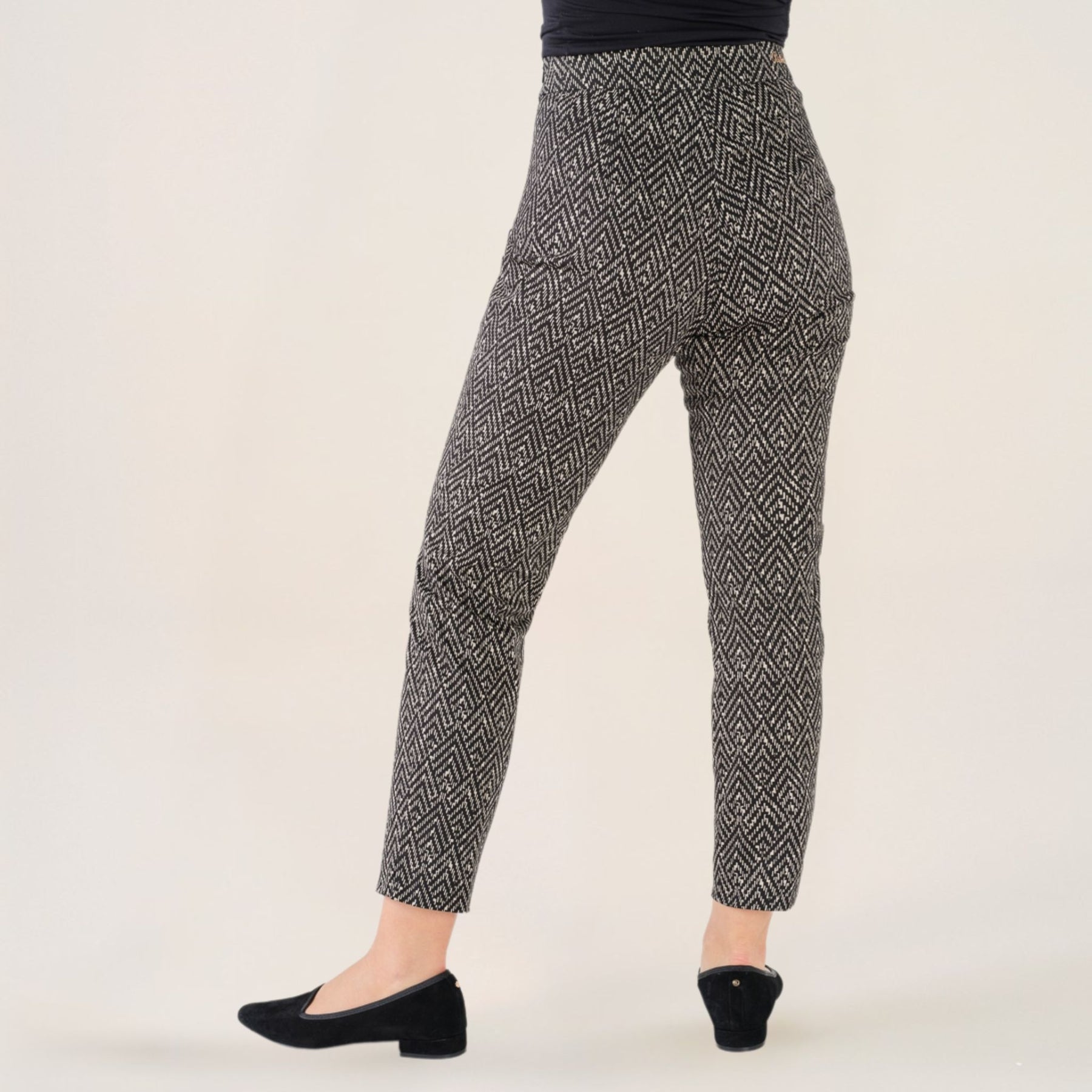 Cristina Barros Women's Classic Printed Trousers with Front Panels in Grey