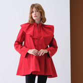 Cristina Barros Women's Frill Collar Short Parka in Red
