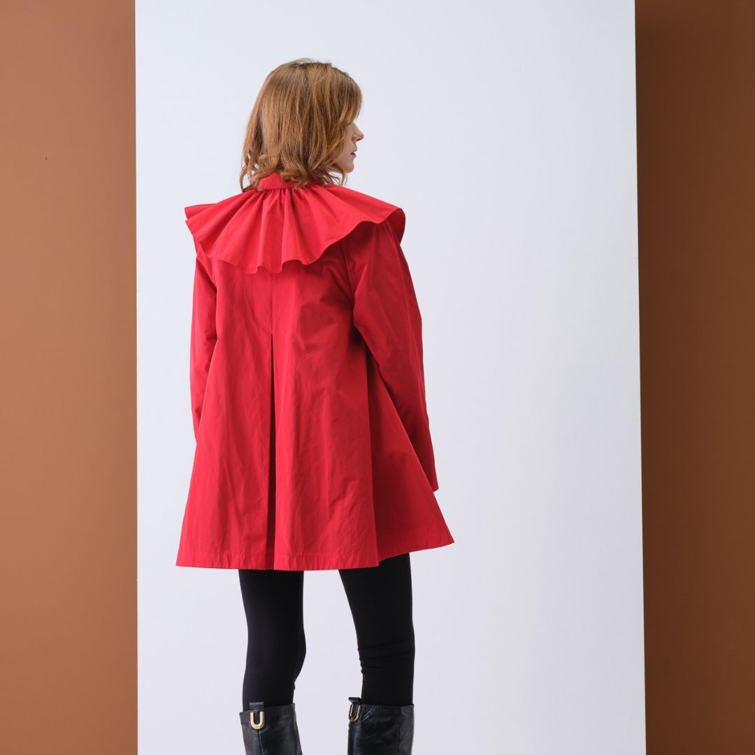 Cristina Barros Women's Frill Collar Short Parka in Red