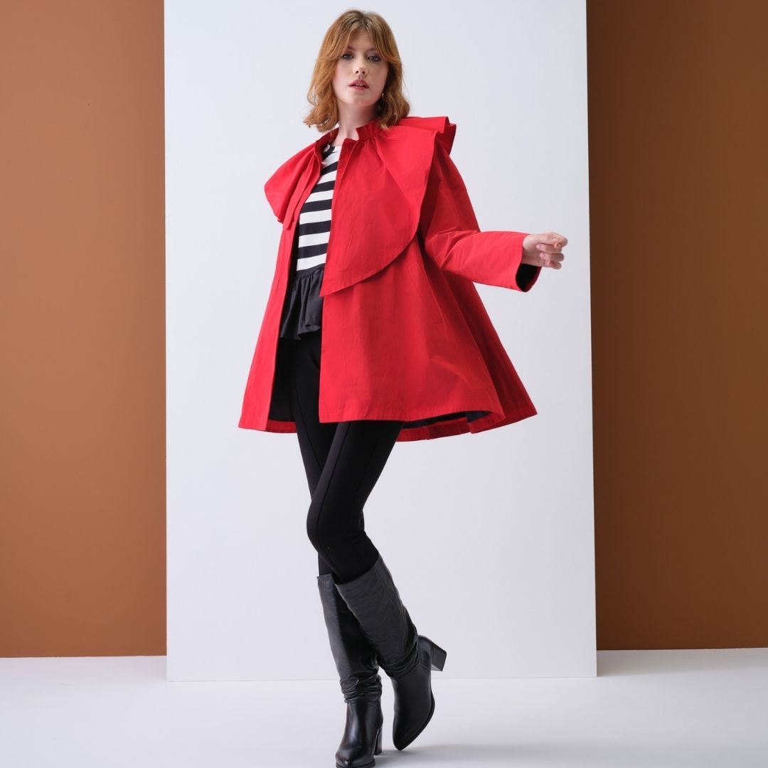 Cristina Barros Women's Frill Collar Short Parka in Red