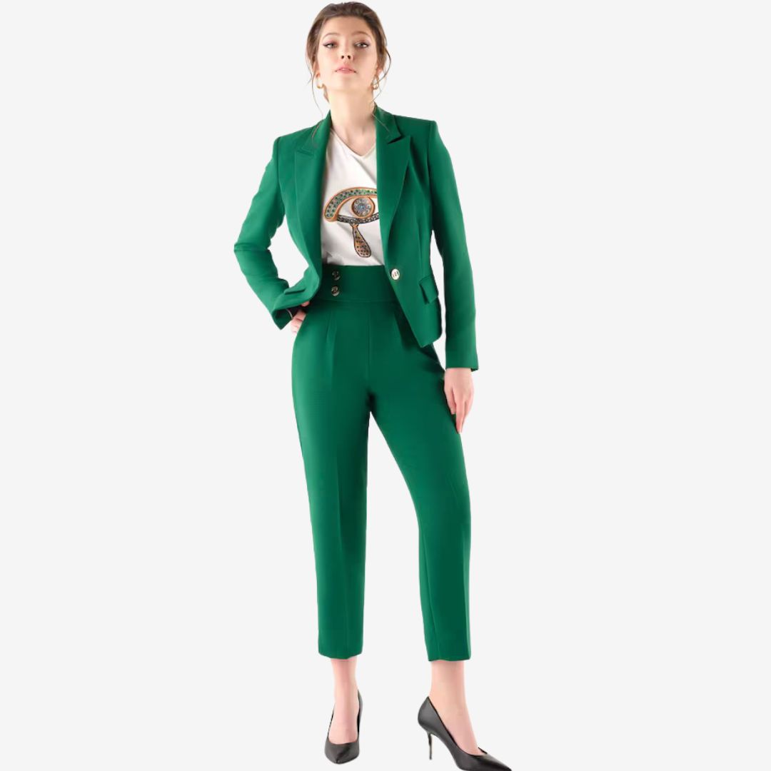 Cristina Barros Women's High-Waisted Tailored Trousers in Green